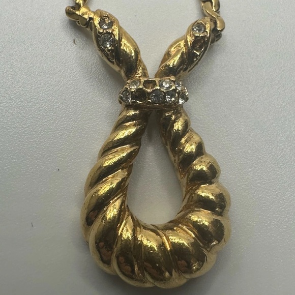 Vintage Attwood & Sawyer A&S Gold Tone Rope Pendant Necklace Rhinestone UK FLAWS - Picture 2 of 14
